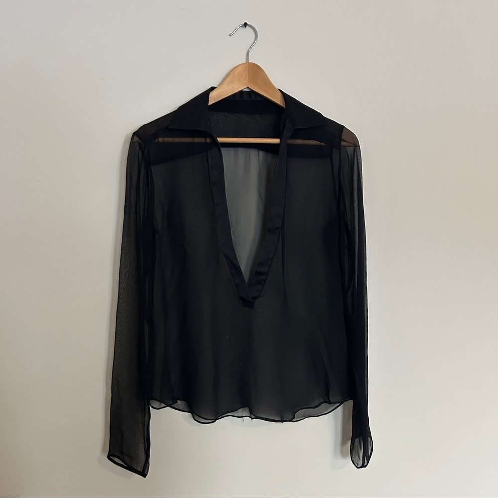 Sheer Black Deep V-neck Shirt